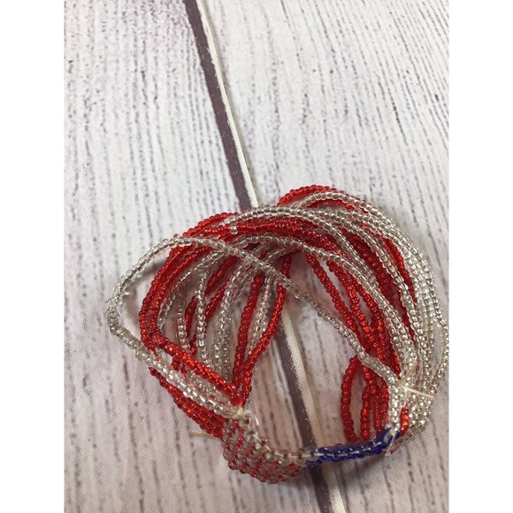 14 Strand Beaded Red White Blue Stretch Bracelet USA Flag Stars And Stripes - Picture 5 of 8